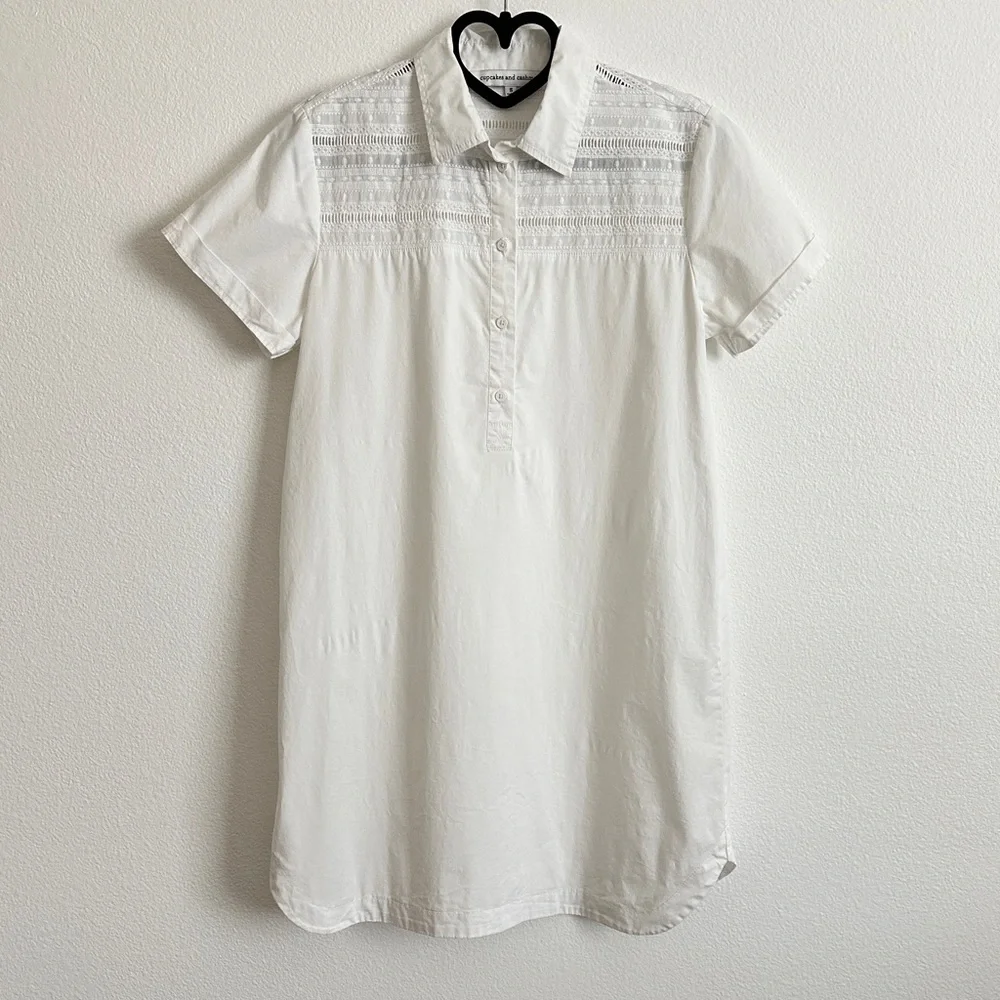Cupcakes & Cashmere White Embroidered Cotton Collared Shirttail Mini Dress Sz S - Picture 9 of 9